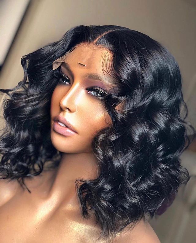 Oniq 13x6 Invisible HD Closure Wig Indian Remy Hair Wavy Style Blunt Bob Lace Wigs - ONIQ